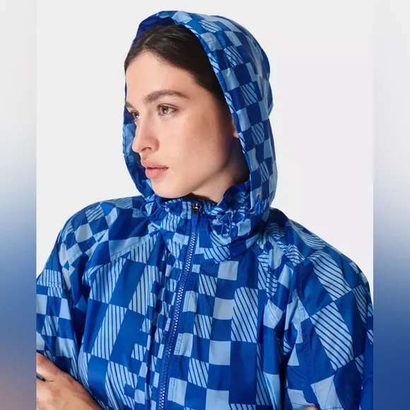 Sweaty Betty Blue Checkered Graphic Pack Away Jacket Women's Size Medium NWT - Picture 4 of 15